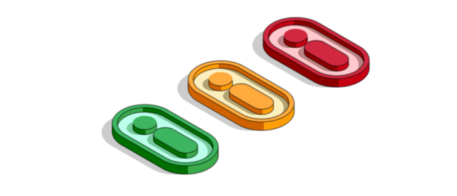 Illustration of green, amber and red alert icons representing different unoccupied home insurance conditions or risk levels.
