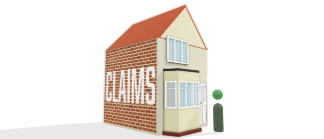 House illustration with ‘CLAIMS’ text on the side wall.