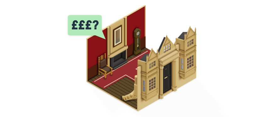 An illustration of a listed building with a home insurance price tag