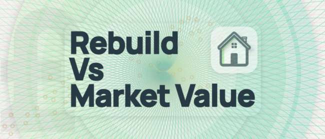 Graphic explaining the difference between rebuild cost and market value for home insurance.