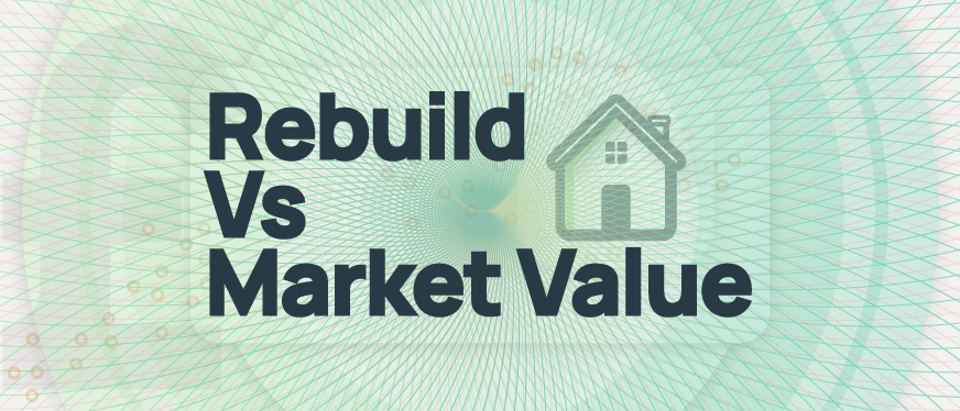 Graphic explaining the difference between rebuild cost and market value for home insurance.