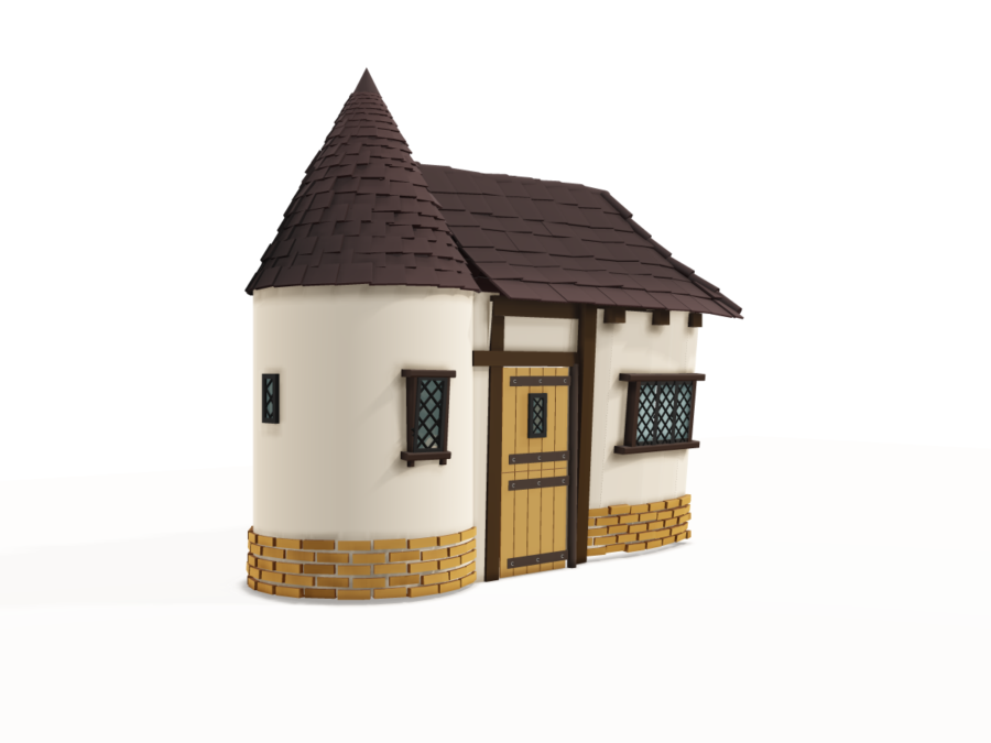 3D isometric illustration of a traditional period property with a tiled turret and timber framing, representing specialised old house insurance for heritage homes in the UK.