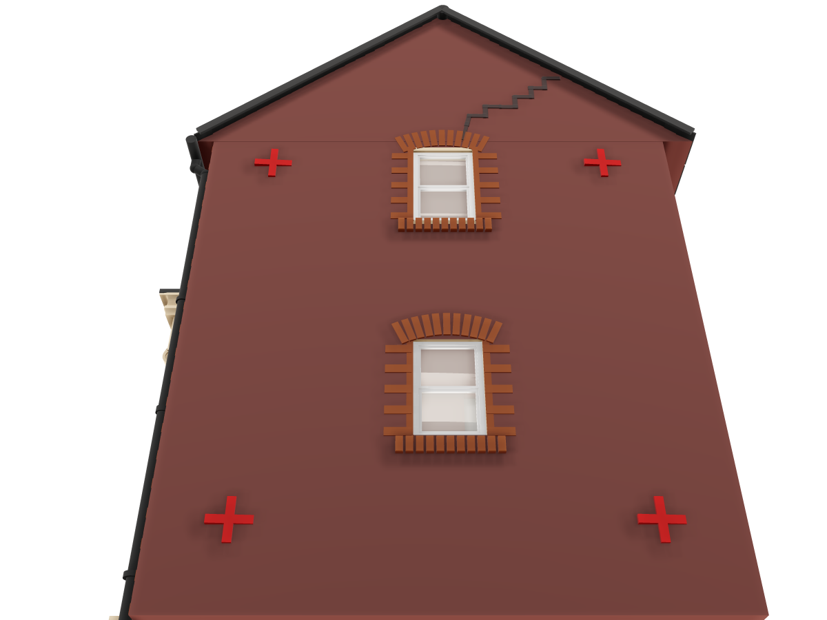 Stepped wall crack and survey reference points used during subsidence monitoring