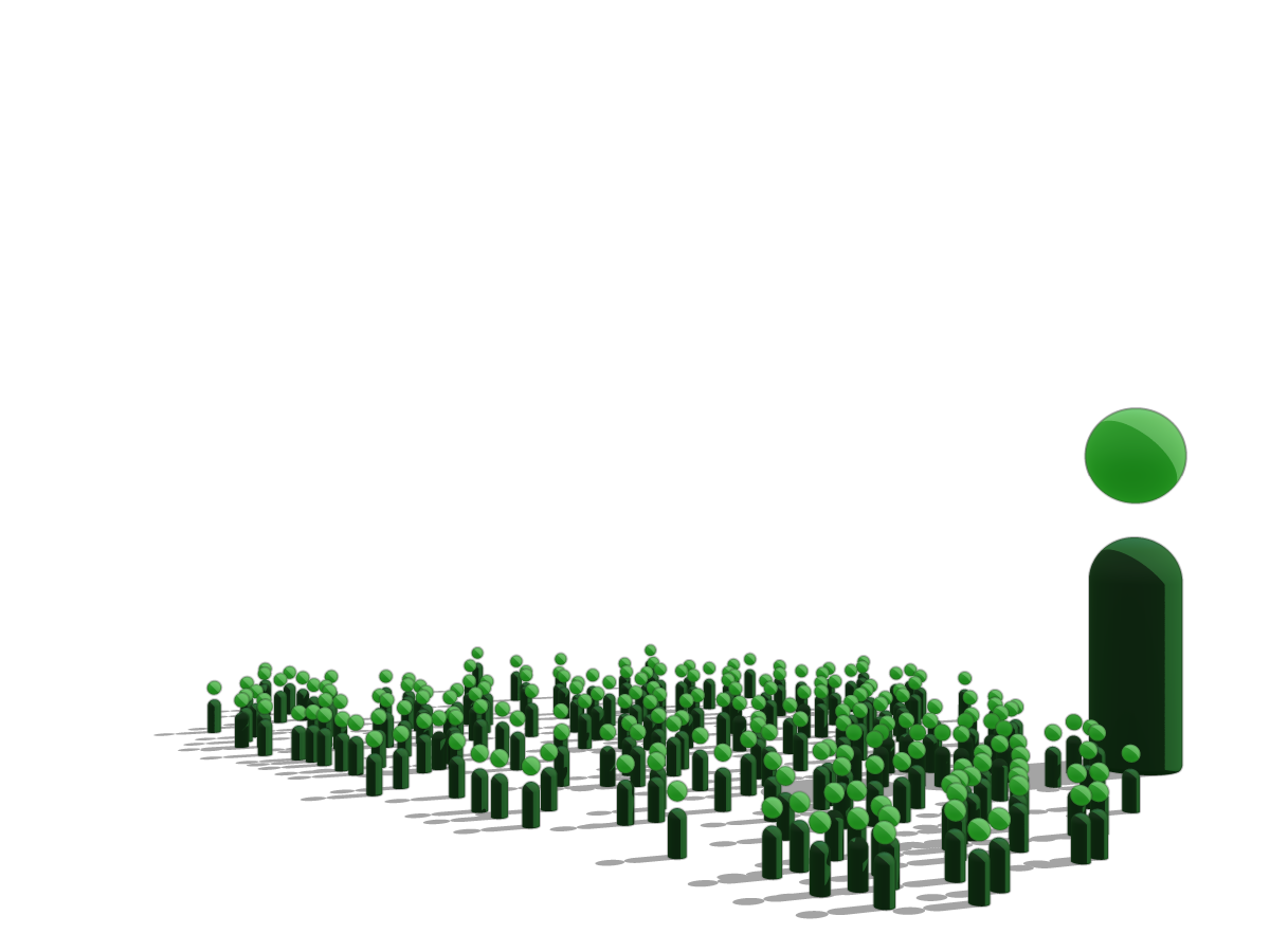 Large green Intelligent Insurance ‘i’ standing beside a crowd of smaller matching figures