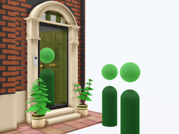 3D illustration of a homeowner and lodgers outside a UK home